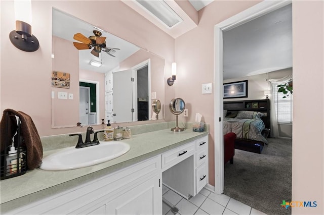 3921 Cripple Creek Dr, Temple, TX 76502 - bathroom with tile patterned flooring, vanity, a ceiling fan, and connected bathroom