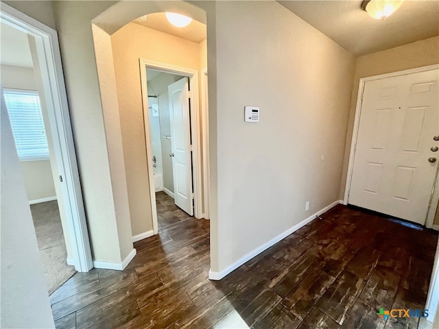 entryway featuring dark wood-type flooring