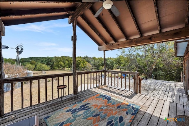 wooden terrace with ceiling fan