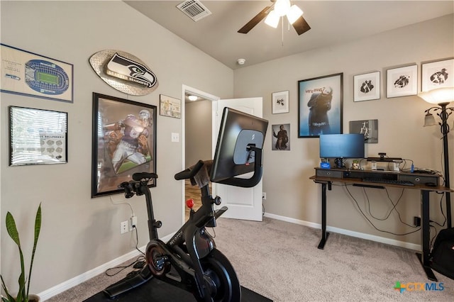 2206 Hayes St, Temple, TX 76502 - exercise room featuring a ceiling fan, carpet, and baseboards