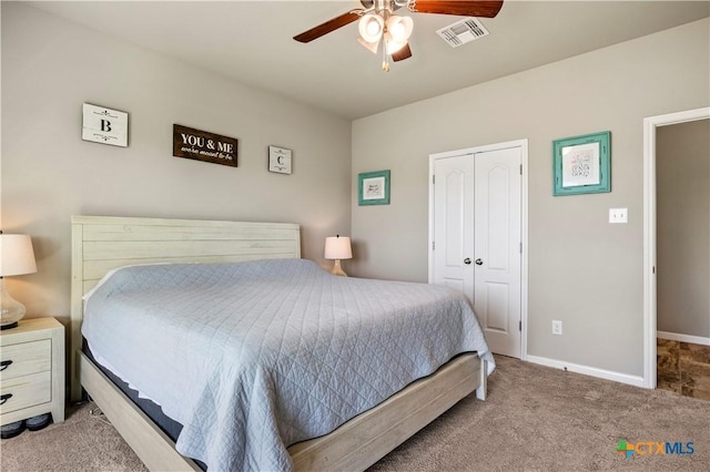 2206 Hayes St, Temple, TX 76502 - bedroom with a closet, carpet, baseboards, and ceiling fan