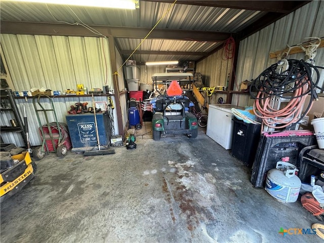 garage with metal wall