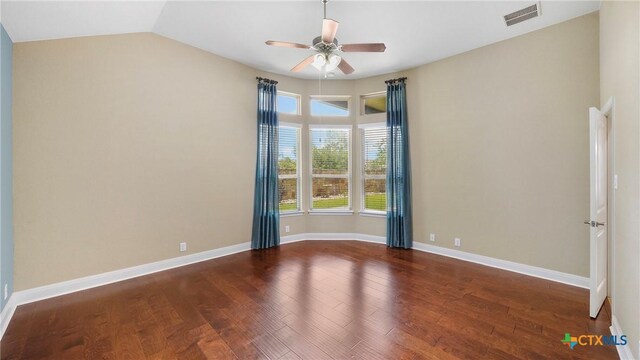 322 Wauford Way, New Braunfels, TX 78132 - spare room featuring ceiling fan, wood finished floors, baseboards, and lofted ceiling