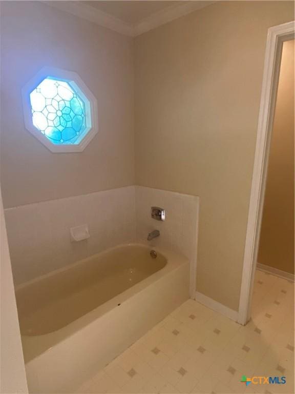 505 Sun Meadows Dr, Harker Heights, TX 76548 - full bath featuring a bath, ornamental molding, tile patterned floors, and baseboards
