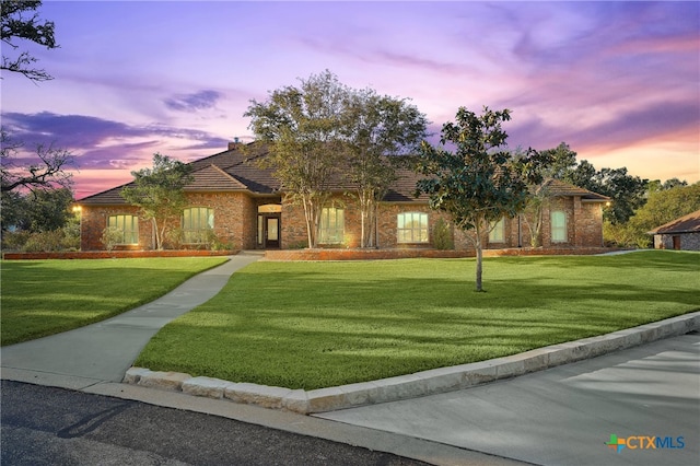 view of front of house with a yard