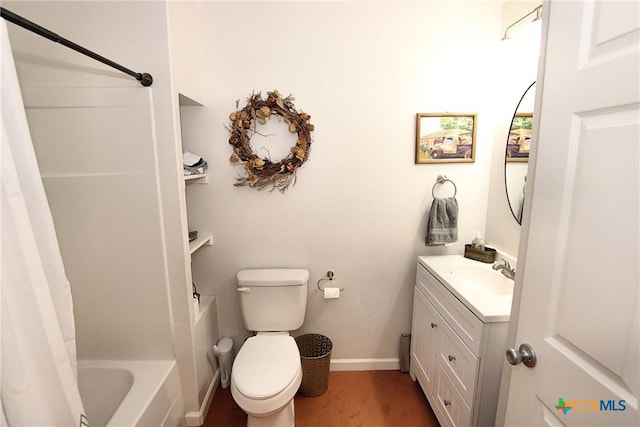 bathroom with hardwood / wood-style floors, toilet, and vanity