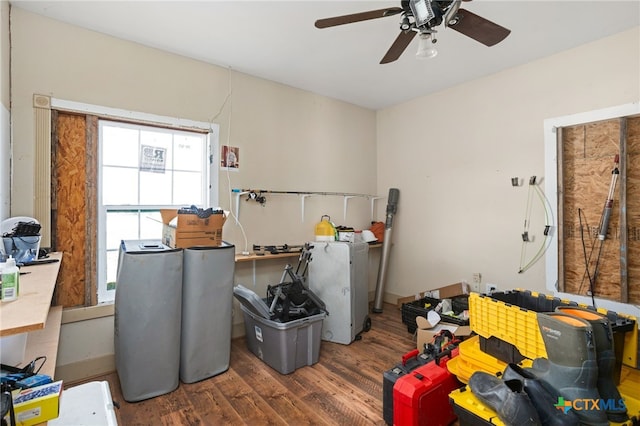 miscellaneous room featuring hardwood / wood-style floors and ceiling fan