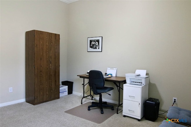 home office with light carpet