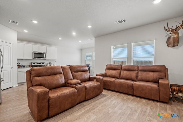 living room featuring light wood-type flooring