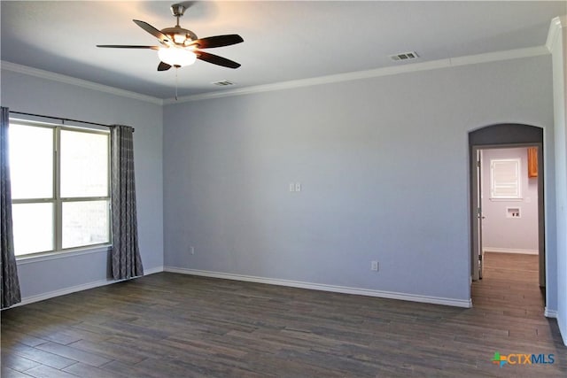 2734 Rock Rd, Troy, TX 76579 - spare room with dark wood finished floors, ceiling fan, healthy amount of natural light, and ornamental molding
