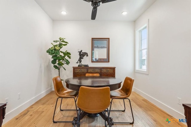127 Cumberland Dr, Belton, TX 76513 - dining room featuring light wood-style flooring, baseboards, ceiling fan, and recessed lighting