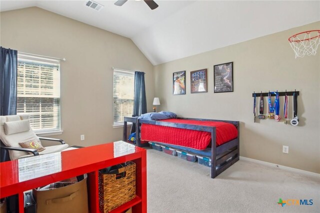 2604 Whitehurst Dr, Round Rock, TX 78681 - carpeted bedroom with vaulted ceiling and a ceiling fan