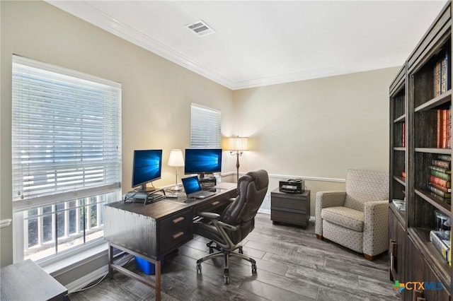 2604 Whitehurst Dr, Round Rock, TX 78681 - office area with wood finished floors and ornamental molding