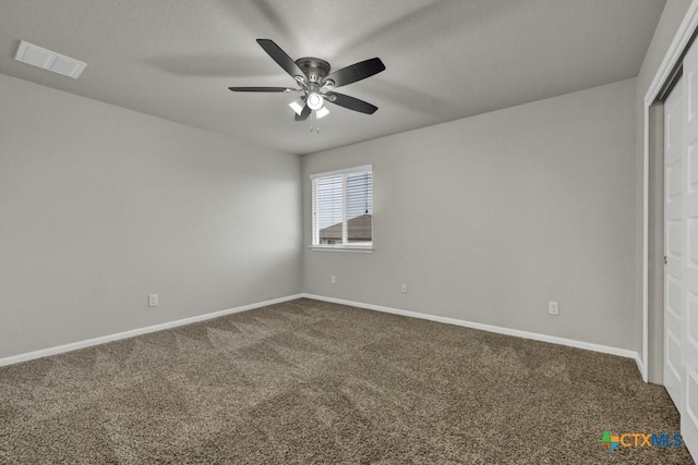 unfurnished bedroom with carpet flooring and ceiling fan