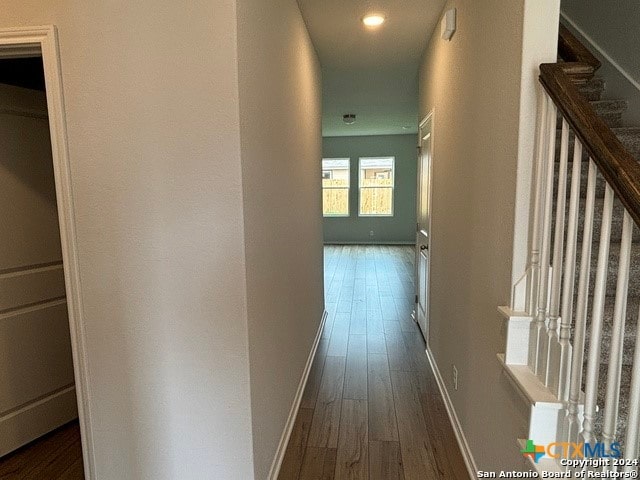 hallway featuring dark wood-type flooring