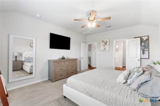 6038 Ballast Trl, New Braunfels, TX 78132 - bedroom with lofted ceiling, baseboards, and a ceiling fan