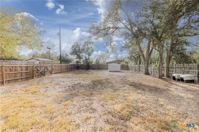 view of yard featuring a shed