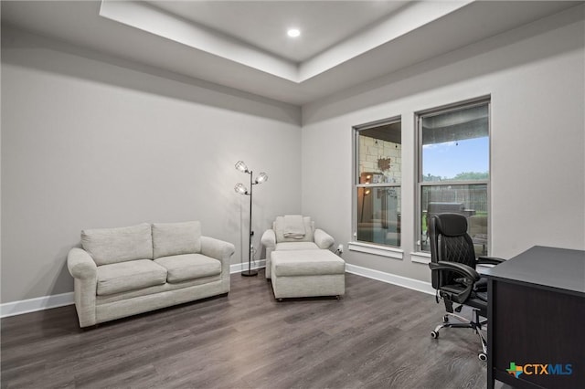 2716 Prairie Chapel Ct, Temple, TX 76502 - office space featuring dark wood-style floors, baseboards, a tray ceiling, and recessed lighting