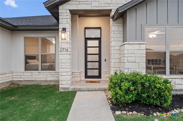 2716 Prairie Chapel Ct, Temple, TX 76502 - doorway to property featuring stone siding and a shingled roof
