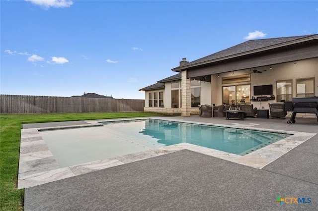 2716 Prairie Chapel Ct, Temple, TX 76502 - view of swimming pool with a patio, a ceiling fan, and an outdoor hangout area