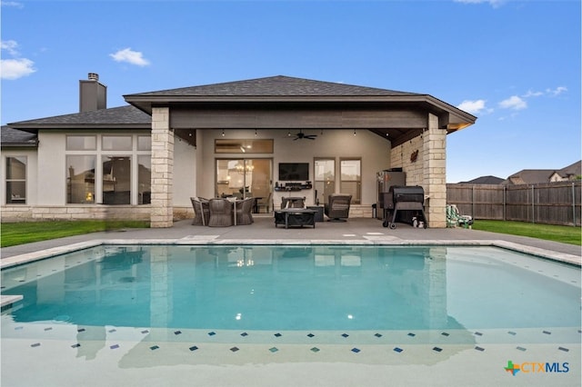 2716 Prairie Chapel Ct, Temple, TX 76502 - view of swimming pool with a ceiling fan, fence, a patio, and an outdoor living space