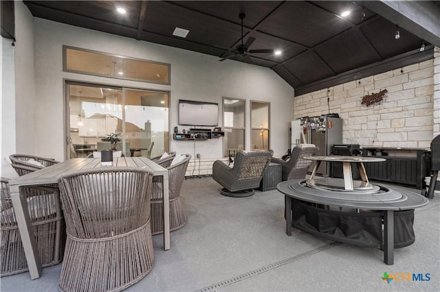 2716 Prairie Chapel Ct, Temple, TX 76502 - living area featuring a ceiling fan, carpet, and lofted ceiling
