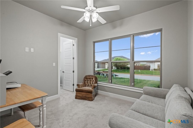 2716 Prairie Chapel Ct, Temple, TX 76502 - carpeted living area with baseboards, a ceiling fan, and an office area