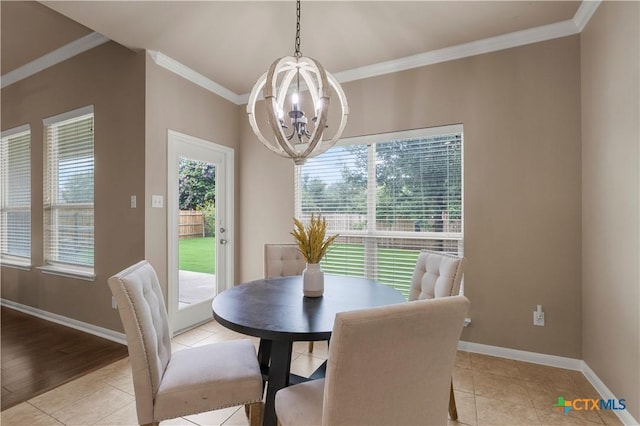 5928 Alexandria Dr, Temple, TX 76502 - dining space featuring a chandelier, ornamental molding, and light tile patterned flooring