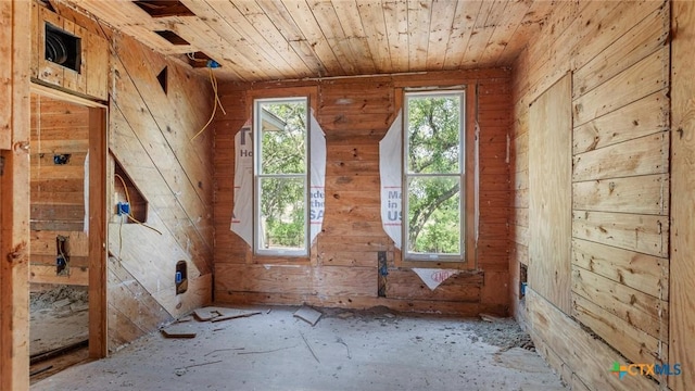 160 E Klein Rd, New Braunfels, TX 78130 - empty room featuring healthy amount of natural light, wooden ceiling, and wood walls