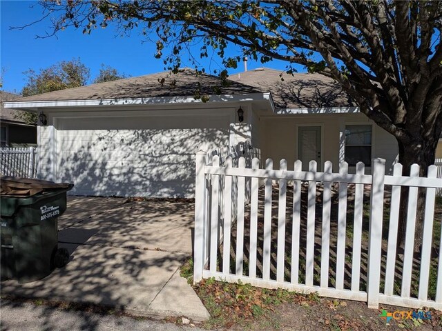 view of patio with a garage