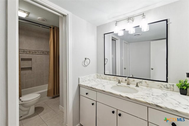 3300 Yorktown St Unit 13, Houston, TX 77056 - full bathroom with tile patterned flooring, vanity, and shower / tub combo with curtain