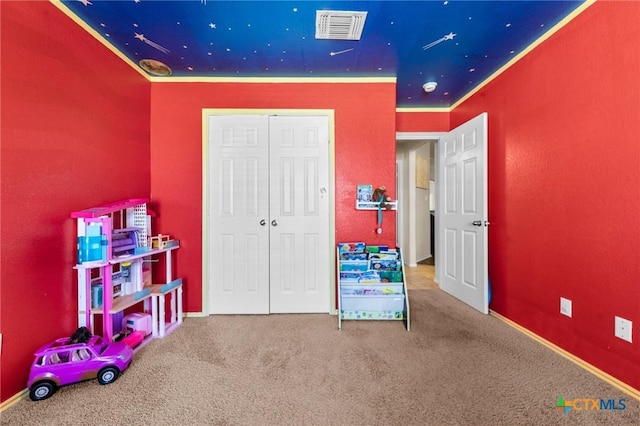 1401 Juneberry Park Dr, Temple, TX 76502 - rec room featuring carpet flooring and crown molding