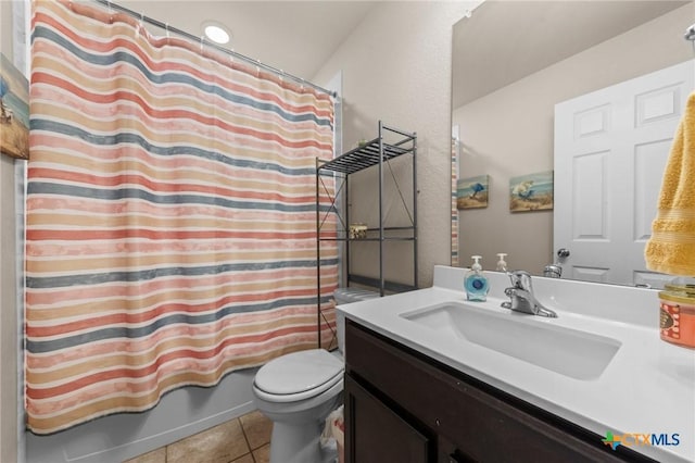 1401 Juneberry Park Dr, Temple, TX 76502 - bathroom with toilet, vanity, tile patterned floors, and shower / tub combo