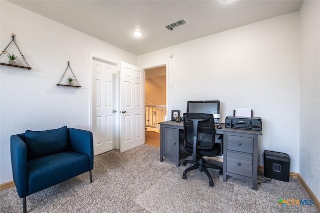 view of carpeted home office