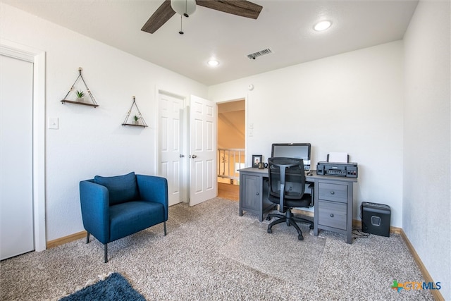 office with carpet and ceiling fan