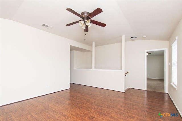 10113 Orion Dr, Temple, TX 76502 - empty room featuring lofted ceiling, a ceiling fan, visible vents, and wood finished floors
