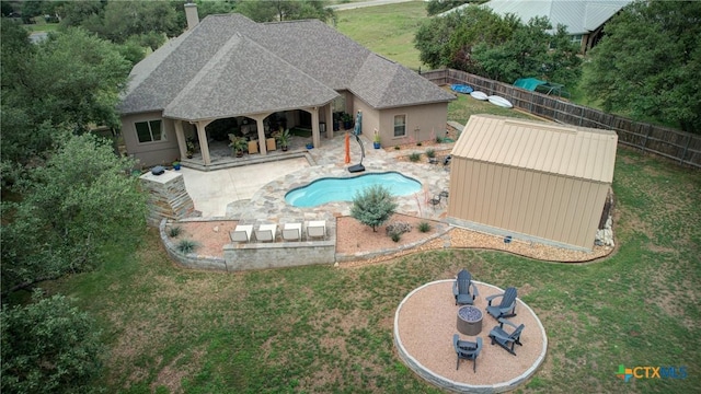 217 Foxwood, New Braunfels, TX 78132 - view of swimming pool with a fenced backyard, a fenced in pool, a patio, and a yard