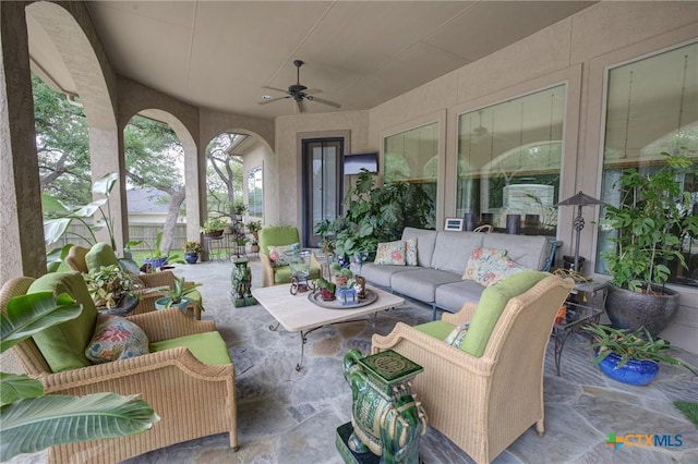 217 Foxwood, New Braunfels, TX 78132 - view of patio / terrace with a ceiling fan and an outdoor hangout area