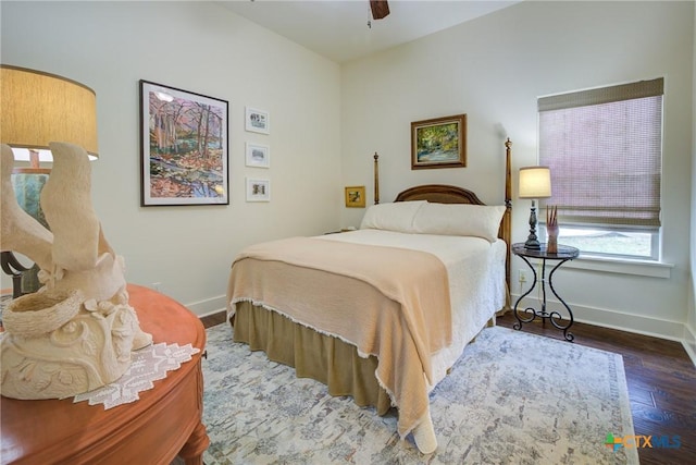217 Foxwood, New Braunfels, TX 78132 - bedroom featuring baseboards, ceiling fan, and wood finished floors