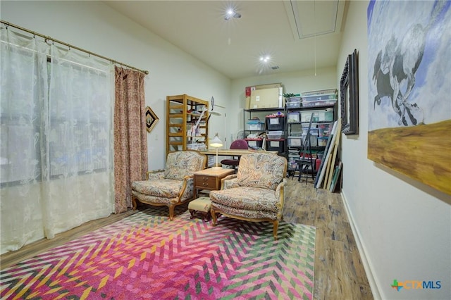 217 Foxwood, New Braunfels, TX 78132 - sitting room with baseboards, attic access, recessed lighting, and wood finished floors