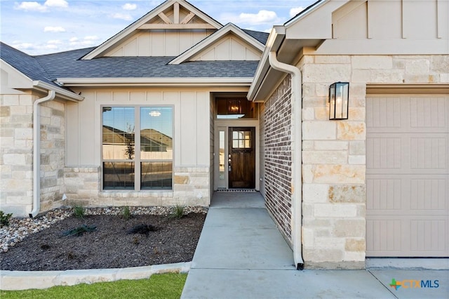 property entrance with a garage