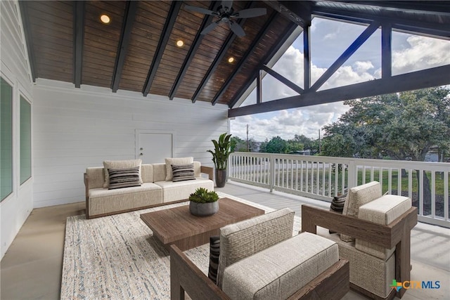 view of patio / terrace with an outdoor living space and ceiling fan