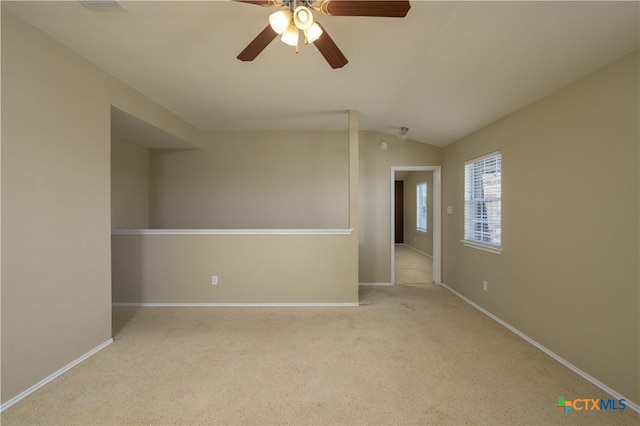 2109 Vernice Dr, Copperas Cove, TX 76522 - empty room with baseboards, carpet flooring, a ceiling fan, and vaulted ceiling
