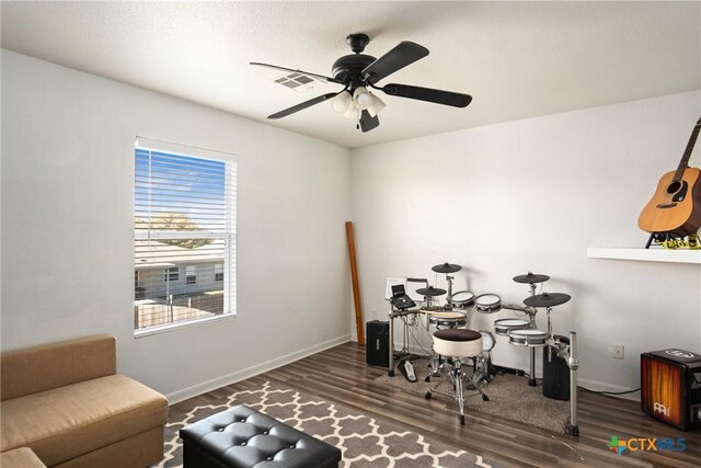 5607 Schorn Dr, Killeen, TX 76542 - rec room with wood finished floors, a ceiling fan, and baseboards