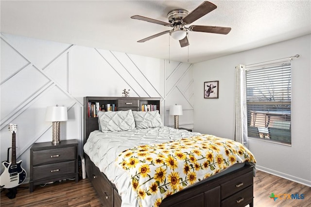 5607 Schorn Dr, Killeen, TX 76542 - bedroom featuring dark wood-style floors, baseboards, and a ceiling fan