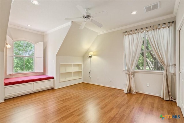 11740 Stinnett Mill Rd, Salado, TX 76571 - additional living space with light wood-style flooring, built in features, recessed lighting, and ceiling fan