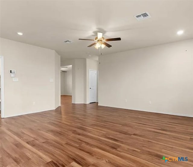 5561 Perdita Dr, Belton, TX 76513 - spare room featuring recessed lighting, a ceiling fan, visible vents, and wood finished floors