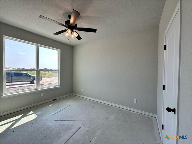 2598 Settlers Oak Dr, Belton, TX 76513 - spare room with baseboards, a textured ceiling, concrete floors, and ceiling fan
