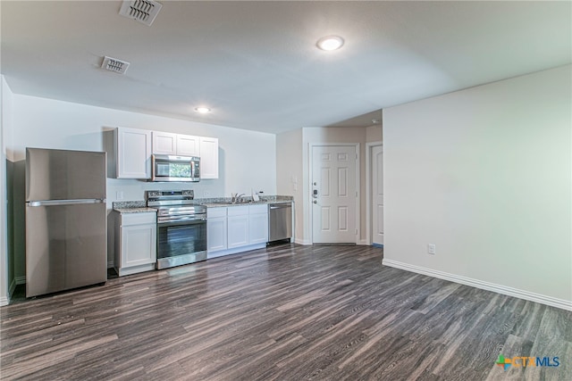 kitchen featuring white cabinetry, appliances with stainless steel finishes, sink, and dark hardwood / wood-style flooring