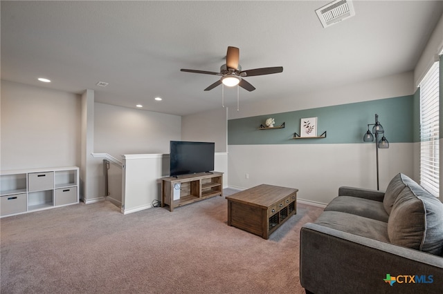 11820 Offaly Dr, Austin, TX 78754 - carpeted living area with a ceiling fan and recessed lighting